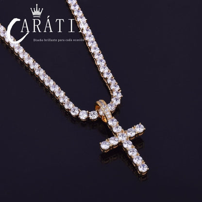 CARÁTIX Bubble Letter Cross Pendant Necklace – Hip Hop CZ Jewelry for Women & Men