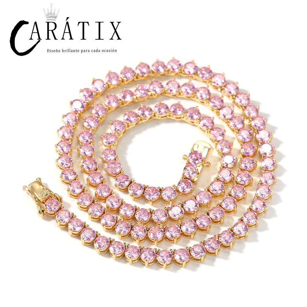 CARÁTIX - 4mm Three Claws Setting AAA Cubic Zirconia Hip Hop Bling Iced Out 1 Row CZ Tennis Chain Chokers Necklaces for Women Men Jewelry Valentine's Day Gift for Men & Girls & Boys Mothers' Day Gift #Springtok Cuban