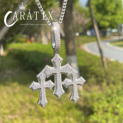 CARÁTIX Bubble Letter Iced Out Cross Pendant Necklace – White Copper CZ Hip Hop Jewelry for Women & Men