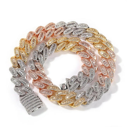 CARÁTIX 15mm Square CZ Cuban Chain | Claw Set Iced Out Hip Hop Necklace for Men (14"-20")