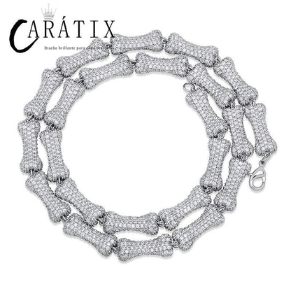 CARÁTIX Bone Link Chain | Full AAA CZ Iced Out Hip Hop Necklace for Men & Women