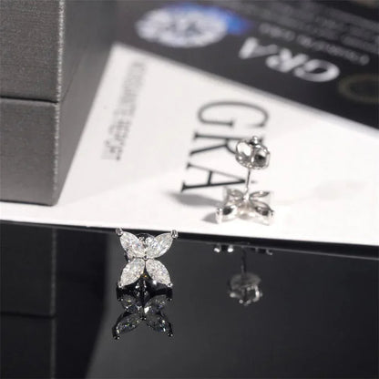 925 Silver Moissanite Look Floral Stud Earrings Unisex - CaratixJewelry