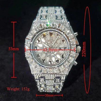 Luxury Full Iced Bright Zircon Men's Watch | Hip Hop Quartz Wristwatch | Waterproof Luminous Reloj Hombre | Caratix - CaratixJewelry