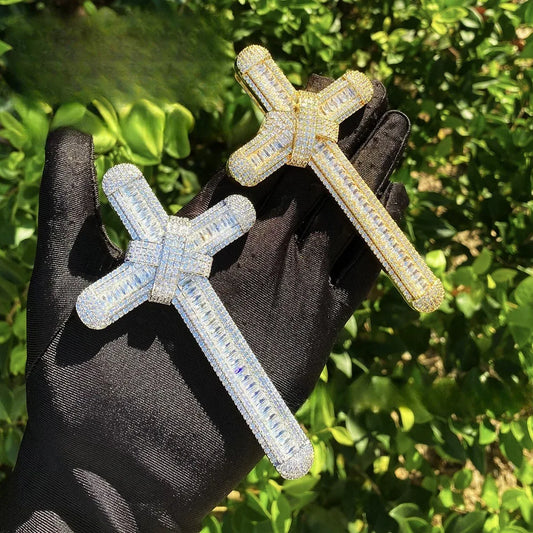 Massive Iced Out Oversized Cross Pendant | Men's Real Copper CZ Necklace - CaratixJewelry