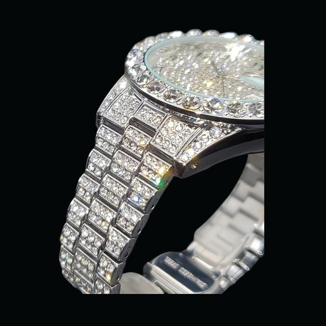 Arabic Numerals Date Iced Out Diamond Watch – Luxury Hip Hop Jewelry Watch for Men