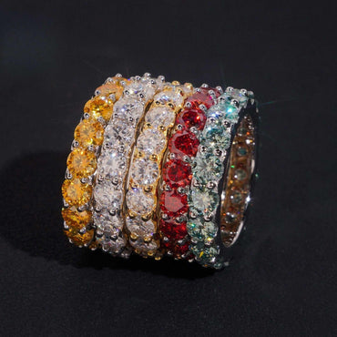 4mm Colored Moissanite Band Ring | S925 Silver Unisex Iced Out Hip Hop Jewelry - CaratixJewelry