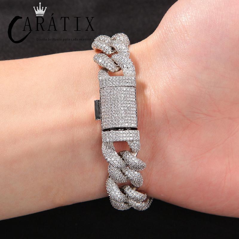 CARÁTIX - Hip Hop 5A+ CZ Stone Paved Bling Iced Out 14mm Solid Round Link Chain Necklaces for Men Rapper Jewelry Golden Silver Color Valentine's Day Gift for Men & Girls & Boys Mothers' Day Gift #Springtok