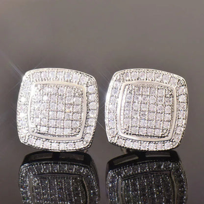 925 Sterling Silver Double Layer Square Stud Earrings with Zircon | Hip Hop Fashion Jewelry | Caratix Jewelry - CaratixJewelry