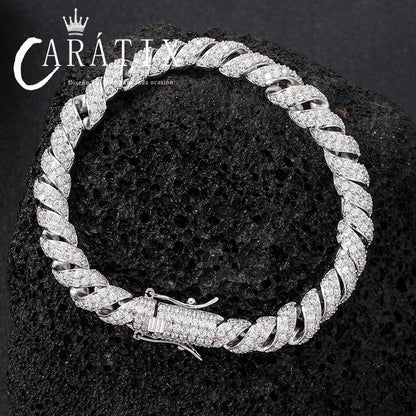 CARÁTIX 8mm Twist Link Chain Necklace – 3A+ CZ Iced Out Hip Hop Bling Jewelry for Men & Women | Unisex Rapper Gift
