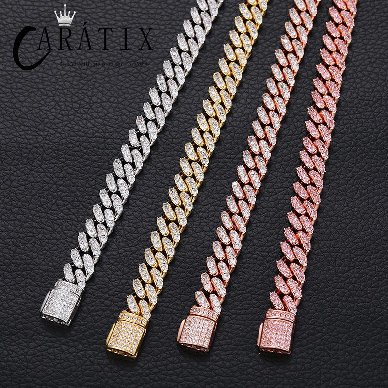 CARÁTIX 8mm Solid Cuban Link Chain Set – 5A+ CZ Iced Out Hip Hop Bling Bracelets & Necklaces for Men & Women | Unisex Rapper Gift