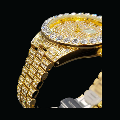 Arabic Numerals Date Iced Out Diamond Watch – Luxury Hip Hop Timepiece
