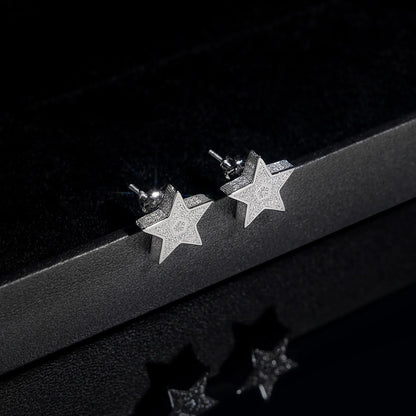 S925 Silver Star Shape Moissanite Hoop Stud Earrings Minimal Style - CaratixJewelry