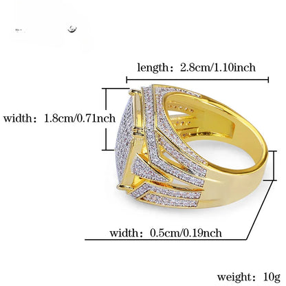 Full Iced-Out Square Motif Ring | Micro-Pave Zirconia Band | Caratix