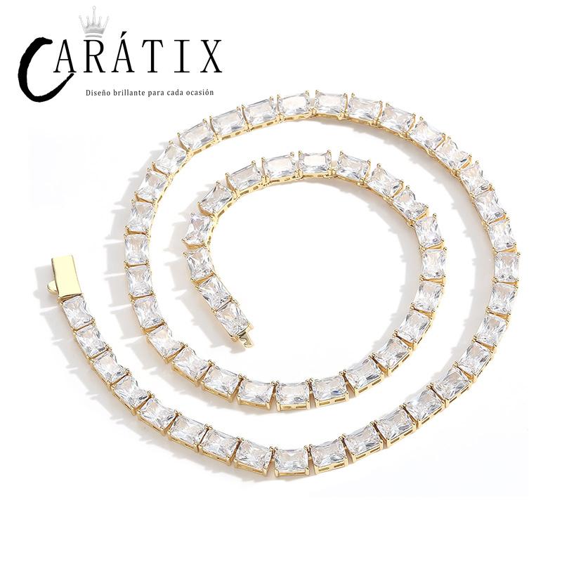 CARÁTIX Square CZ Tennis Chain | Iced Out Spring Buckle Hip Hop Necklace for Men & Women