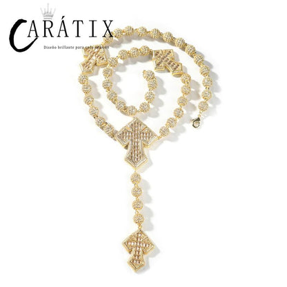 CARÁTIX Beads Cross Chain | 5A+ CZ Iced Out Hip Hop Necklace for Men