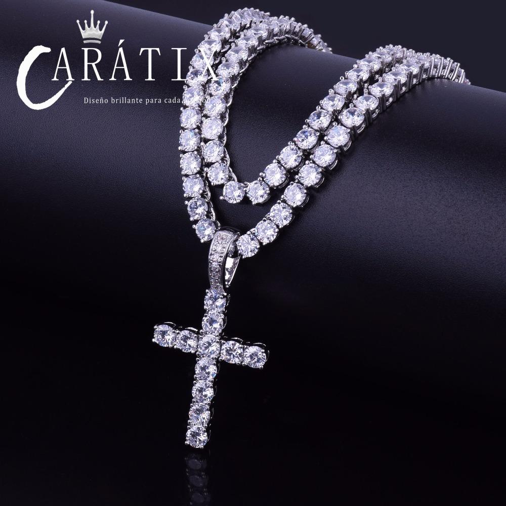 CARÁTIX Bubble Letter Cross Pendant Necklace – Hip Hop CZ Jewelry for Women & Men