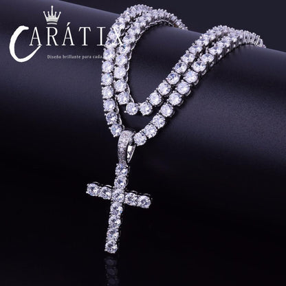CARÁTIX Bubble Letter Cross Pendant Necklace – Hip Hop CZ Jewelry for Women & Men