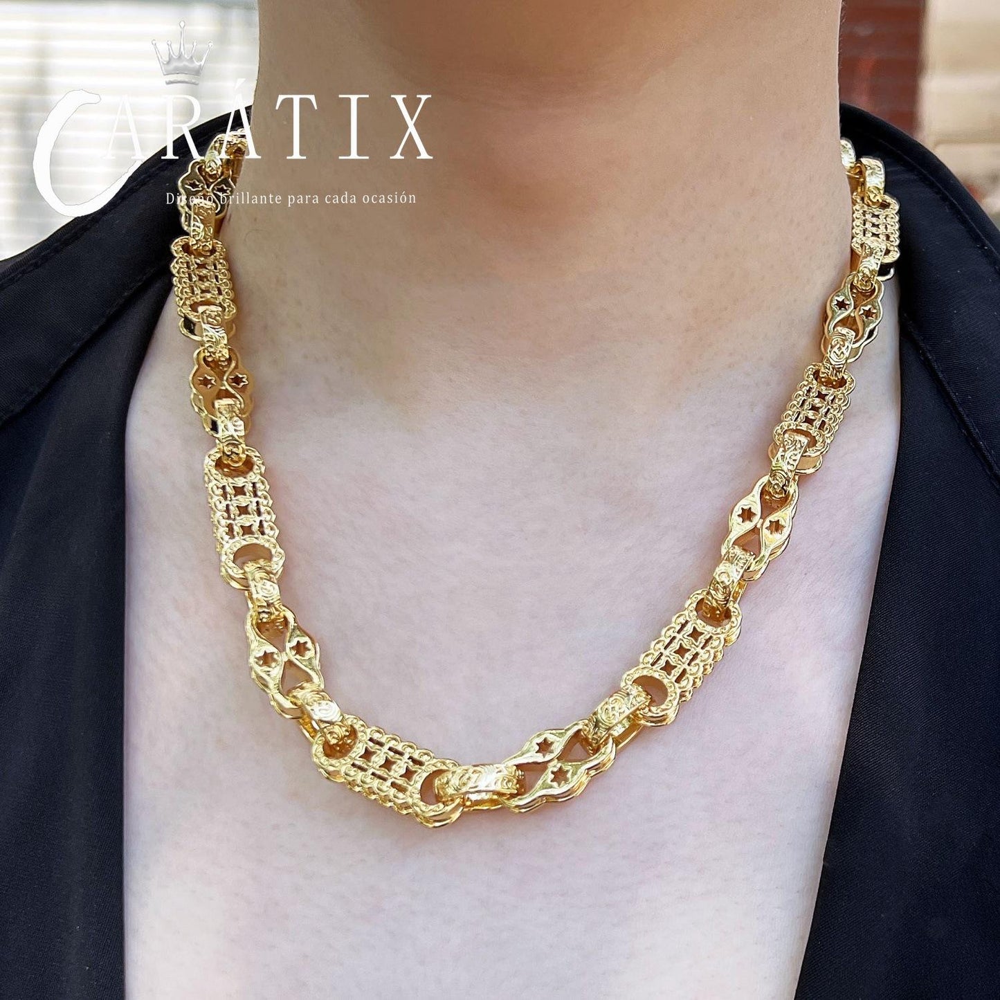 CARÁTIX 10mm Coin Chain Necklace – Gold Plated Hip Hop Bling Jewelry for Men | Creative Chino Link Design