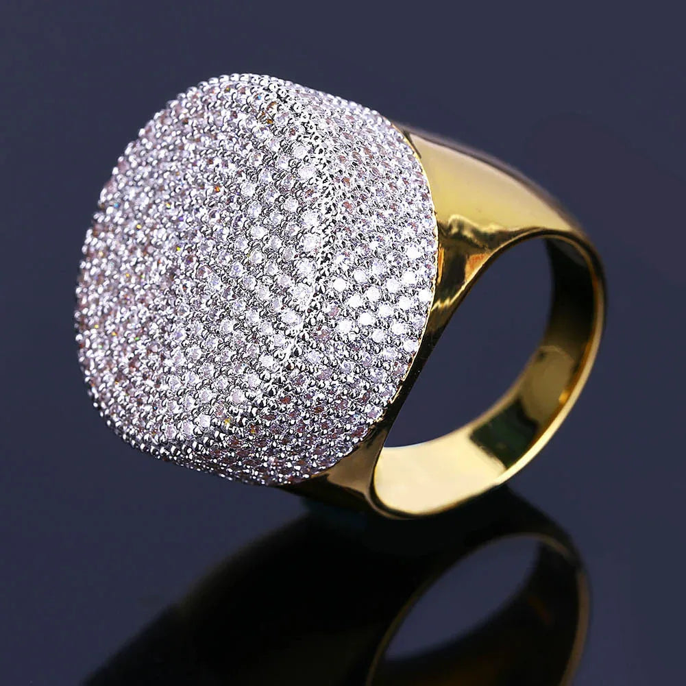 Men's Heavyweight Iced Out Signet Ring | Large Dome Micro-Pave Band | Caratix