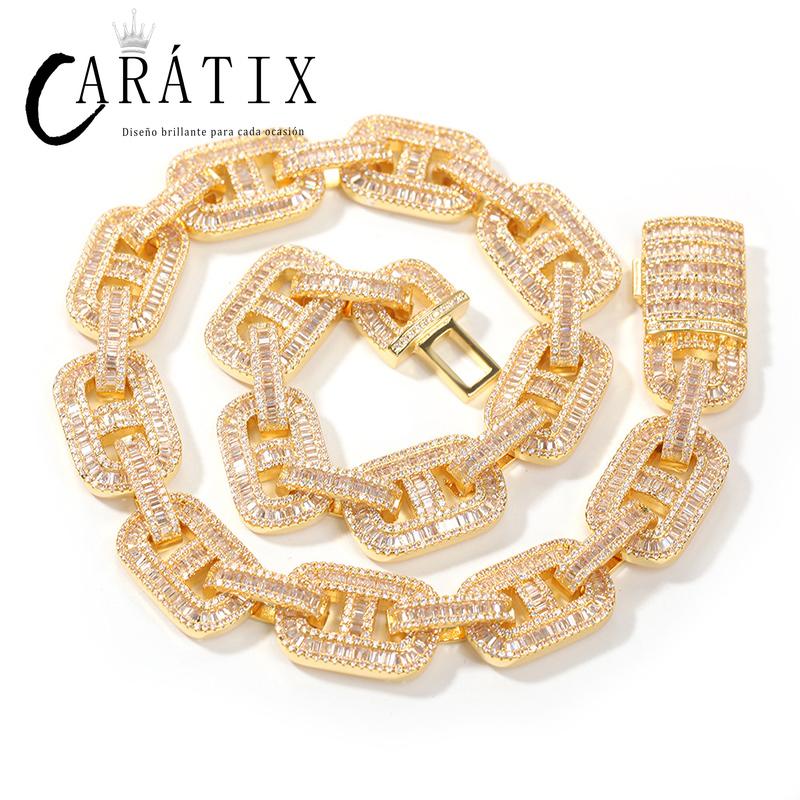 CARÁTIX Pink CZ Pig Nose Chain | Iced Out Coffee Beans Hip Hop Necklace for Men & Women