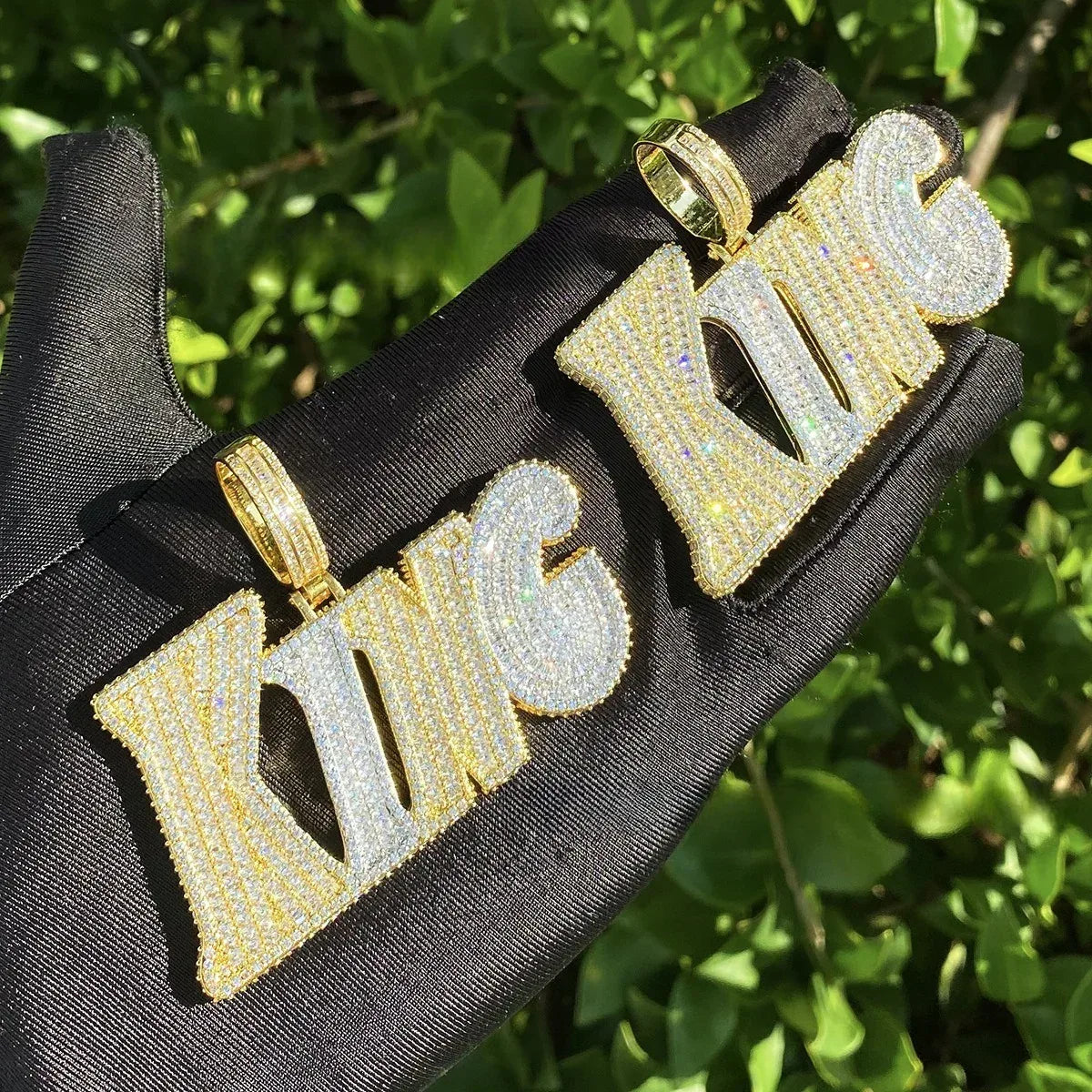 Iced Out "KING" Letter Pendant with Crown | Men's Real Copper CZ Necklace - CaratixJewelry