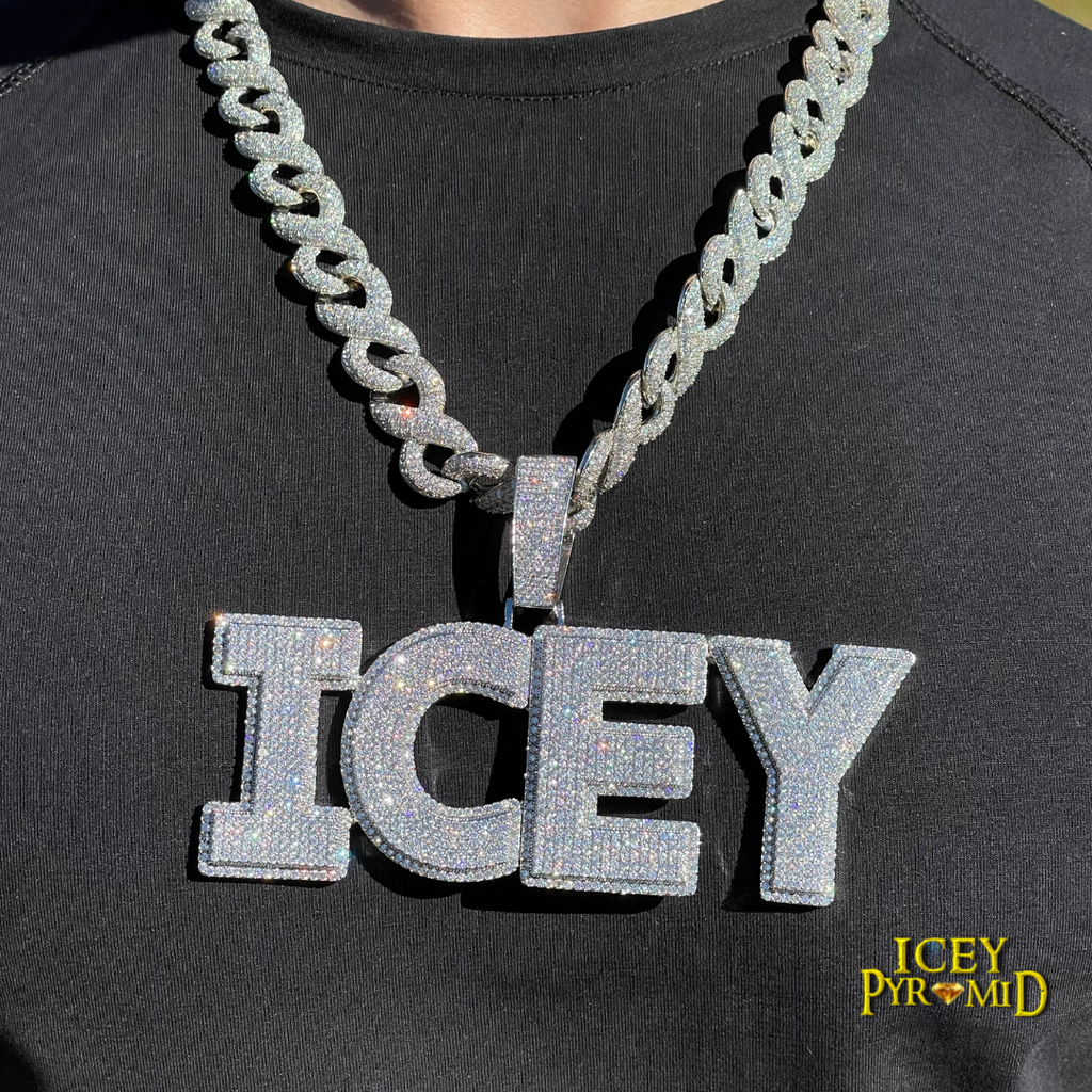 Two Layers Solid Clear Font Iced Out Personalized Custom Name Necklace Pendant