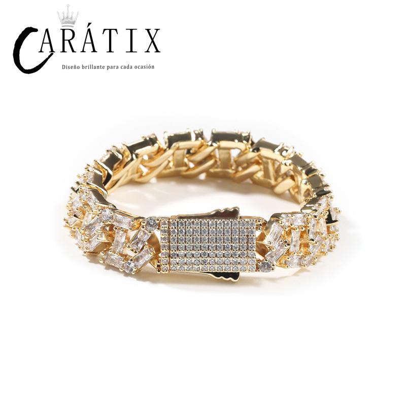 CARÁTIX - Hip Hop Square 3A+ CZ Stone Paved Bling Iced Out 13mm Solid Rhombus Cuban Miami Link Chain Bracelet for Men Rapper Jewelry Valentine's Day Gift for Men & Girls & Boys Mothers' Day Gift #Springtok Necklace