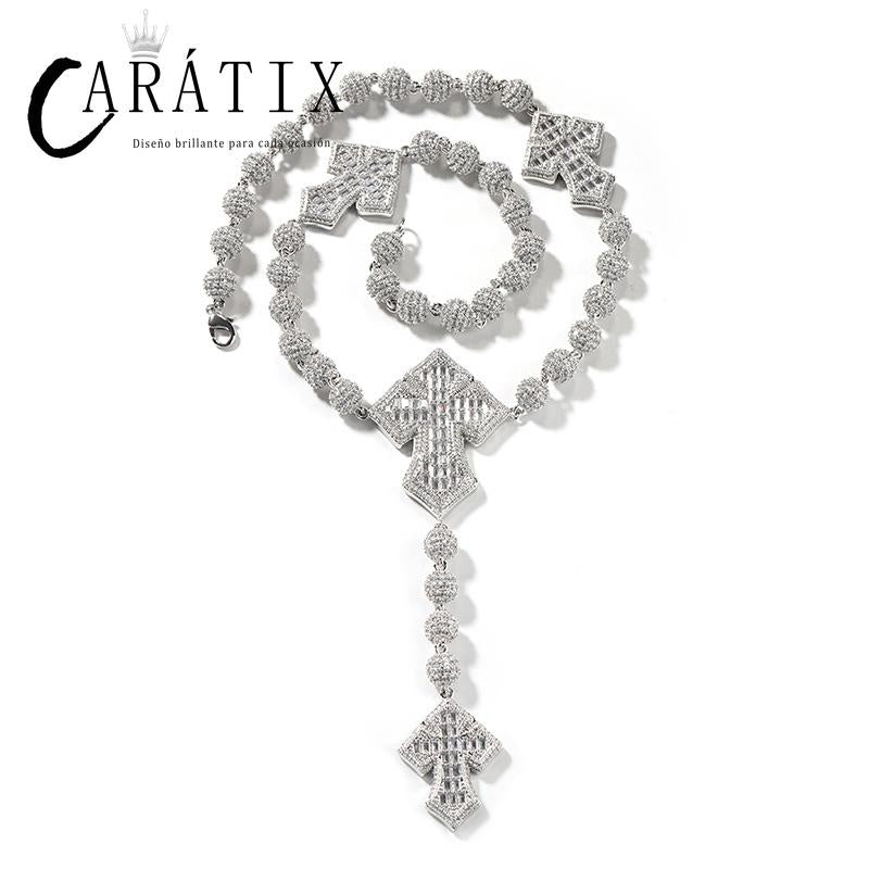 CARÁTIX Beads Cross Chain | 5A+ CZ Iced Out Hip Hop Necklace for Men