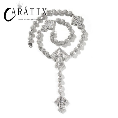 CARÁTIX Beads Cross Chain | 5A+ CZ Iced Out Hip Hop Necklace for Men