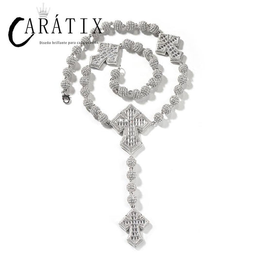 CARÁTIX Beads Cross Chain | 5A+ CZ Iced Out Hip Hop Necklace for Men