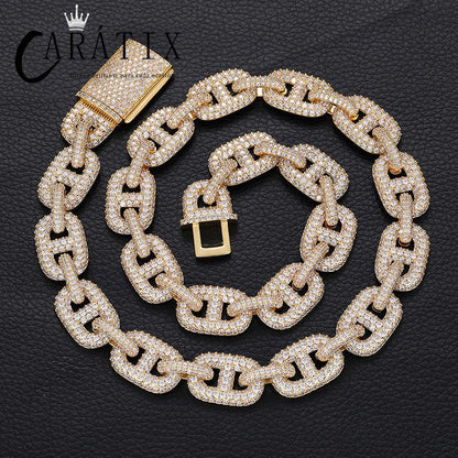 CARÁTIX Geometric Lock Chain | 14mm 5A+ CZ Iced Out Hip Hop Necklace for Men