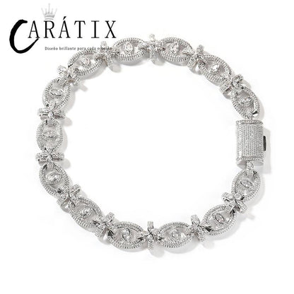 CARÁTIX 7"-22" Fatima Eye Cross Link Chain Bracelet – 5A+ CZ Iced Out Hip Hop Bling Jewelry for Men | 18mm Rapper Gift
