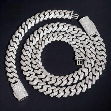 15mm Quad-Row Moissanite Cuban Link Necklace | S925 Silver Iced Out Hip Hop Chain - CaratixJewelry