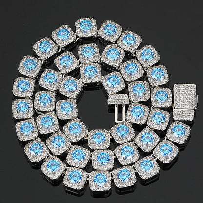 CARÁTIX - Hip Hop 5A+ CZ Stone Bing Iced Out 10mm Tennis Link Chain Chokers Necklaces for Men Women Rapper Jewelry Blue Yellow Stone Valentine's Day Gift for Men & Girls & Boys Mothers' Day Gift #Springtok