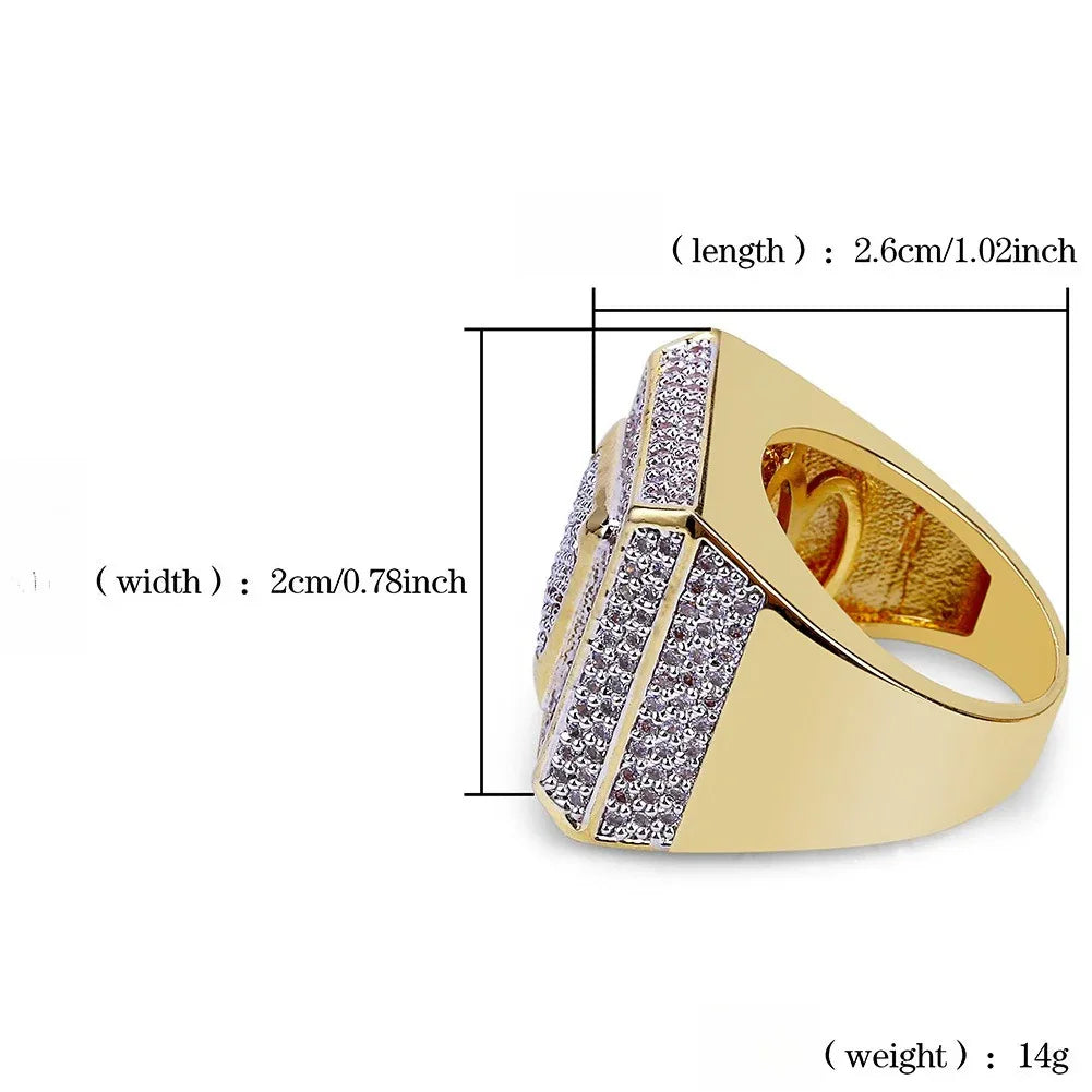 Iced Out Square Ring for Men | Micro-Pave CZ Hip Hop Bling