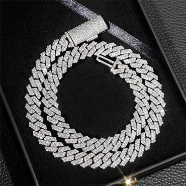 10mm D-Shape Moissanite Cuban Link Necklace | S925 Silver Iced Out Chain - CaratixJewelry