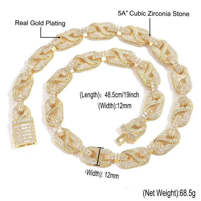 CARÁTIX Pig Nose Coffee Bean Link Chain | 5A+ CZ Iced Out Hip Hop Necklace for Men - CaratixJewelry