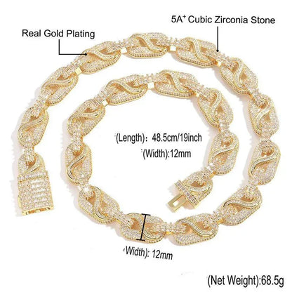 CARÁTIX Pig Nose Coffee Bean Link Chain | 5A+ CZ Iced Out Hip Hop Necklace for Men - CaratixJewelry
