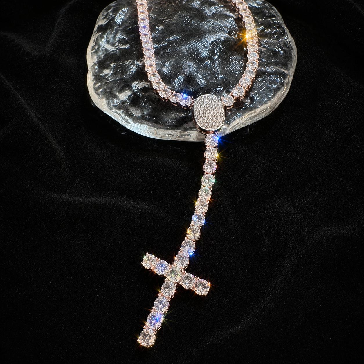 CARATIX Iced Out 5A CZ Cross Pendant Tennis Chain Necklace