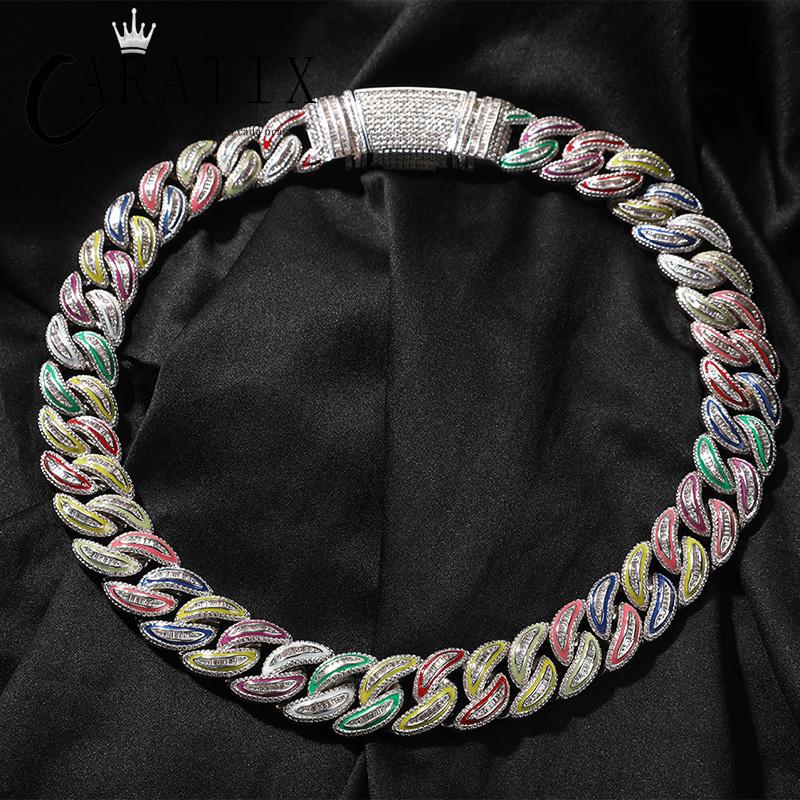 CARÁTIX 20mm Luminous Cuban Link Chain Necklace – Color CZ Iced Out Hip Hop Bling Jewelry for Men | Rapper Gift