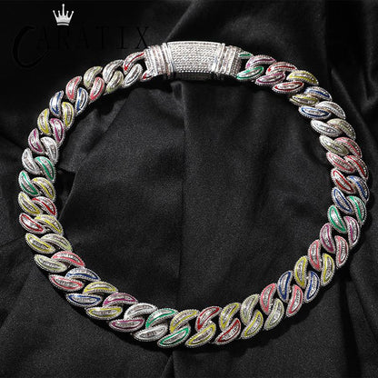 CARÁTIX 20mm Luminous Cuban Link Chain Necklace – Color CZ Iced Out Hip Hop Bling Jewelry for Men | Rapper Gift