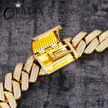 CARÁTIX - Hip Hop 3 Rows AAA CZ Stone Paved Bling Iced Out 20mm Geometric Square Link Chain Necklaces for Men Rapper Jewelry  Valentine's Day Gift for Men & Girls & Boys Mothers' Day Gift #Springtok