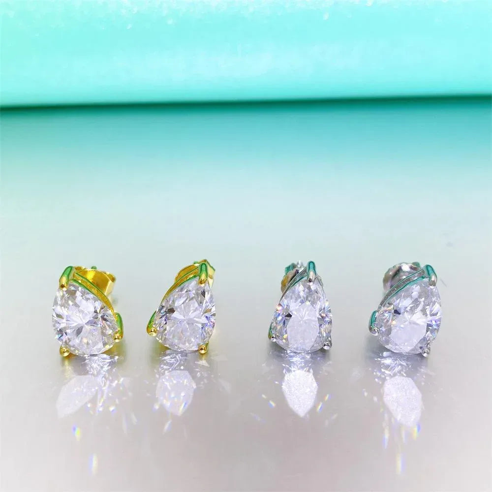 S925 Silver Pear Shape Moissanite Look Earrings for Women - CaratixJewelry