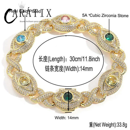 CARÁTIX Hip Hop Round Cuban Chain Necklace – Colorful CZ Iced Out Infinity Link Jewelry for Men & Women