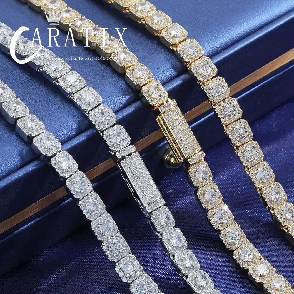 CARÁTIX - 7MM 5A Zircon Cluster Tennis Chain  Square Sparkling CZ Link Necklace Anniversary gift for him or her Valentine's Day Gift for Men & Girls & Boys Mothers' Day Gift #Springtok