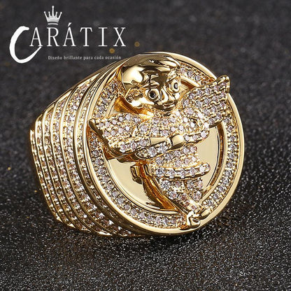 CARÁTIX Angel Avatar Ring | Micro-Inlaid Zircon Hip Hop Jewelry for Men