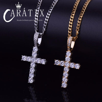 CARÁTIX Bubble Letter Cross Pendant Necklace – Hip Hop CZ Jewelry for Women & Men