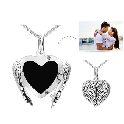 S925 Sterling Silver Angel Wings Necklace | Custom Photo Memory Pendant | Caratix