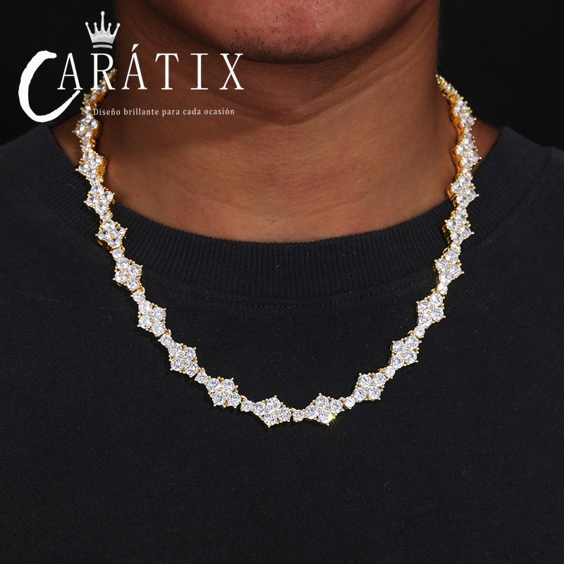 CARÁTIX - 12mm wide Hip Hop 5A+ CZ Stone Bling Iced Out Flower Tennis Link Chain Necklaces for Men Women Rapper Jewelry  Valentine's Day Gift for Men & Girls & Boys Mothers' Day Gift #Springtok