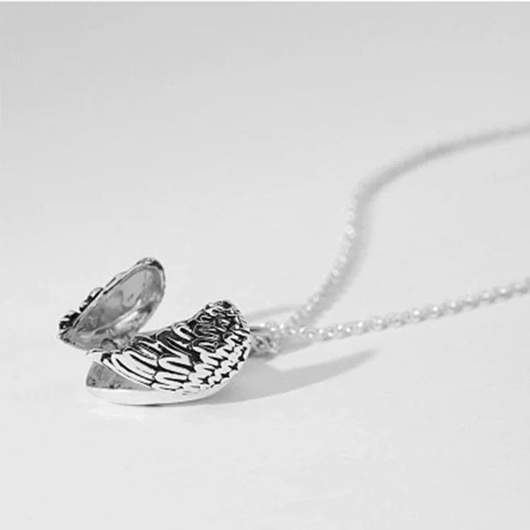 S925 Sterling Silver Angel Wings Necklace | Custom Photo Memory Pendant | Caratix
